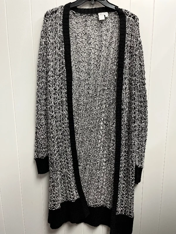 Sweater Cardigan By Worth Ny In Black White, Size: Xl