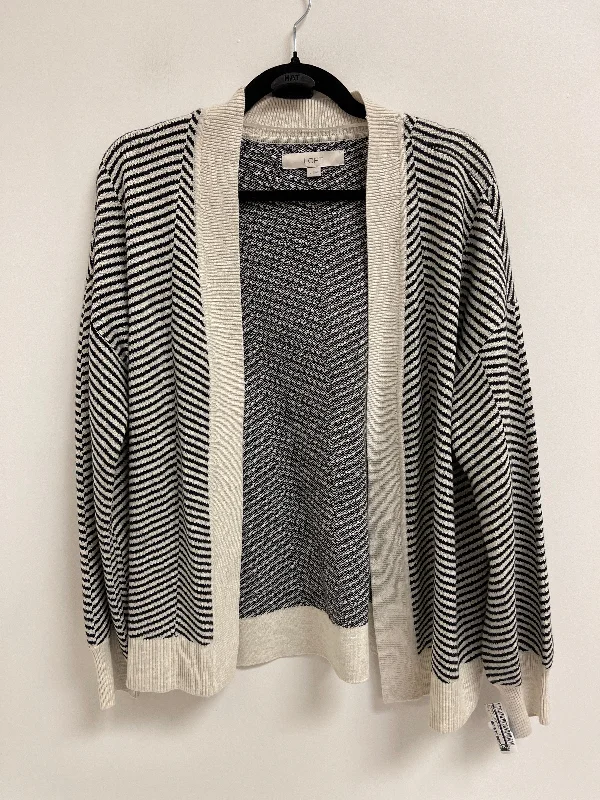 Sweater Cardigan By Loft In Black & Cream, Size: L