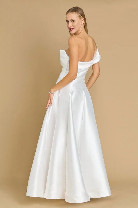 One Shoulder Long Formal Ball Gown Evening Dress Off White