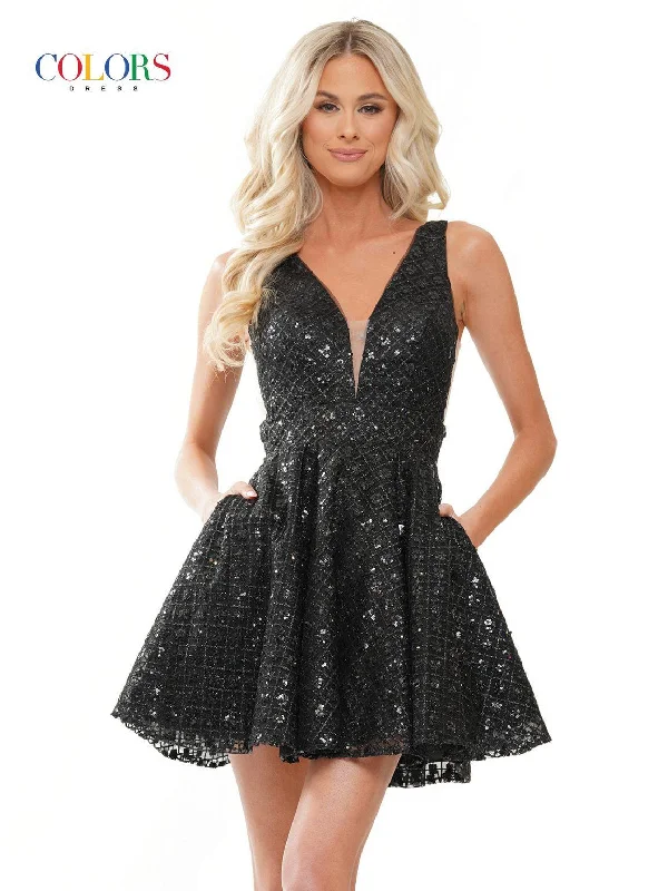 Colors 3029 Homecoming Short Sleeveless Glitter Cocktail Dress