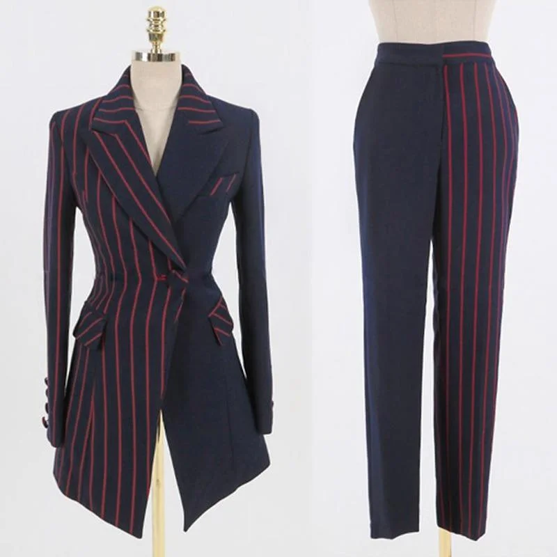 Striped Office Lady Pants Suit