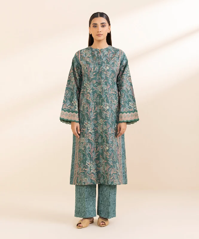 2 Piece - Printed Zari Khaddar Suit