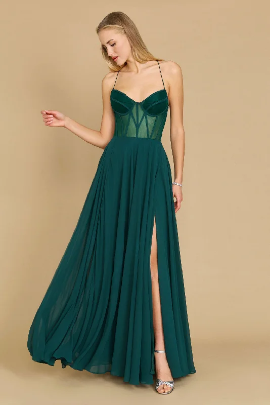 Long Chiffon Corset Formal Prom Dress Emerald Green