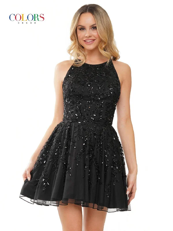 Colors 3069 Homecoming Halter Short Cocktail Dress