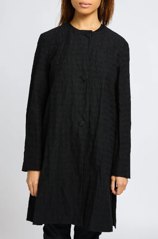 JAYA JEWEL NECK LONG JACKET IN COTTON JACQUARD BLACK