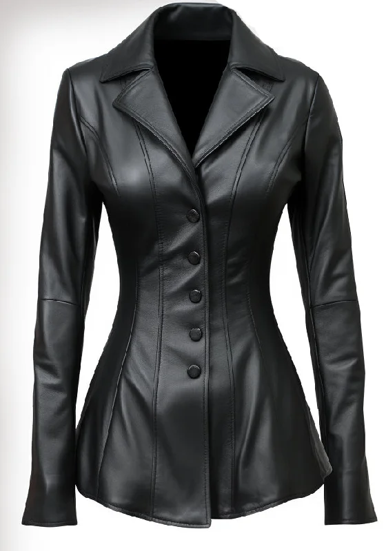 Women Sierra Black Leather Blazer