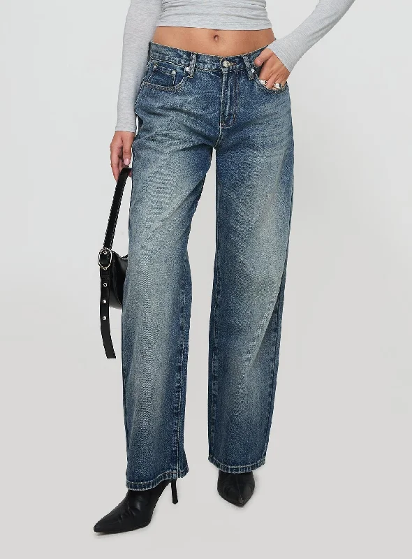 Glazed Straight Leg Denim Jeans Mid Blue