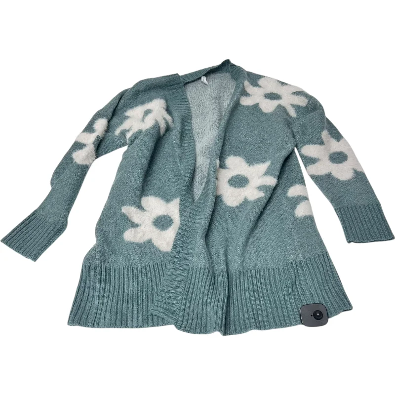 Sweater Cardigan By Dreamers In Blue & White, Size: M