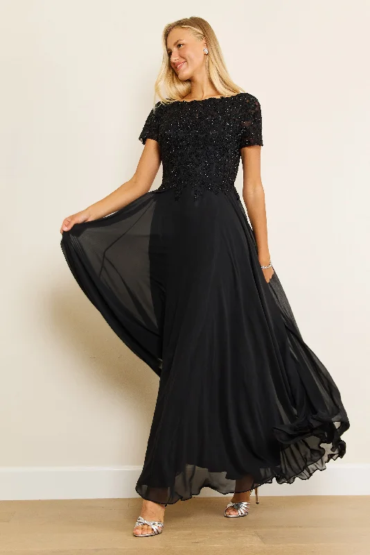 Short Sleeve Mother Of The Bride Evening Dress Black