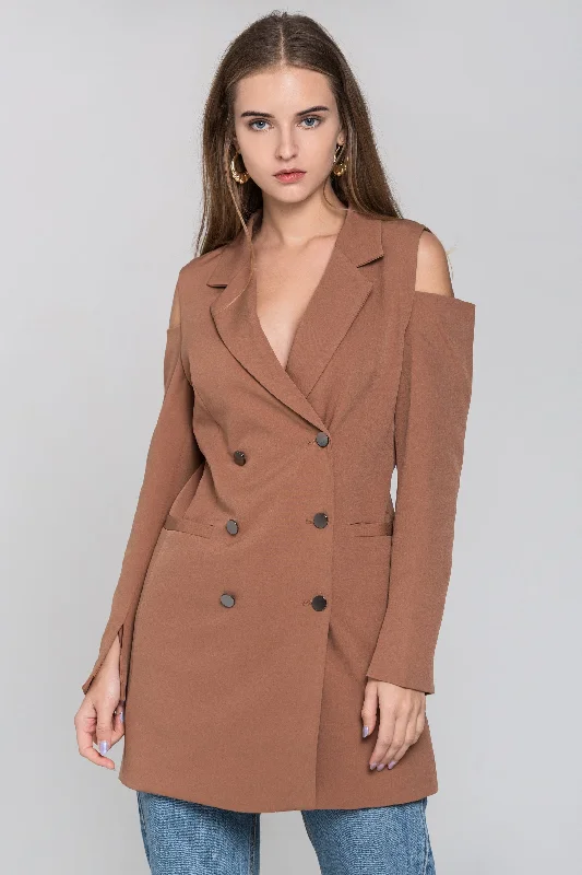 Chocolate Cold Shoulder Mini Blazer Dress