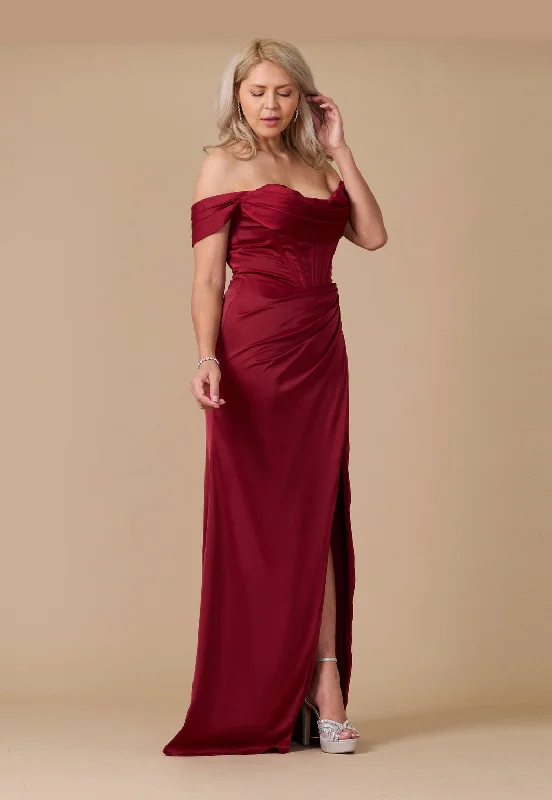 Corset Satin Formal Evening Dress Burgundy