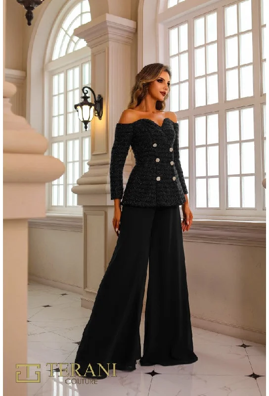 Terani Couture 242E3185 Long Metalic Lace Formal Pant Suit