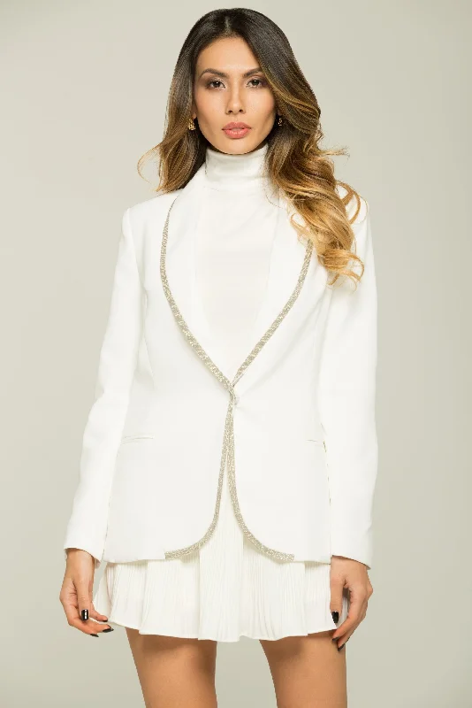 White with Silver Beads Trim Blazer