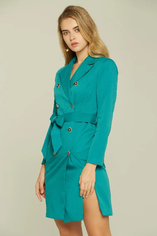 Teal Double Breasted Button-up Blazer Dress