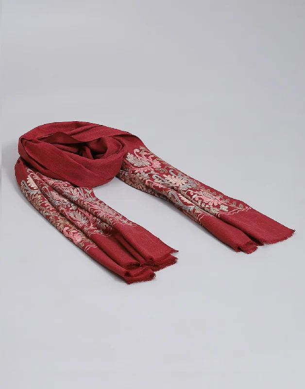 Women Maroon Self Design Stole