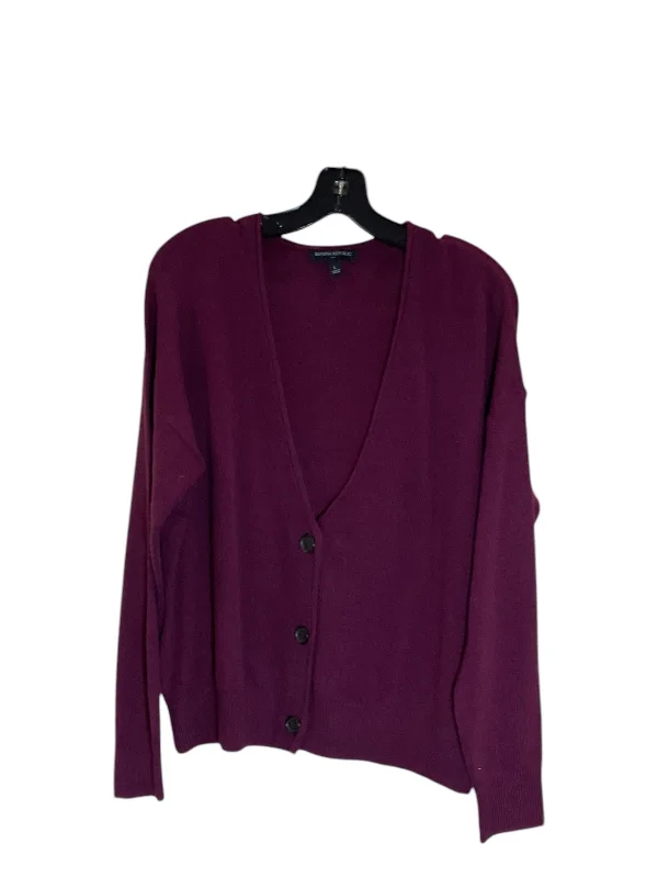 Sweater Cardigan By Banana Republic In Purple, Size: L