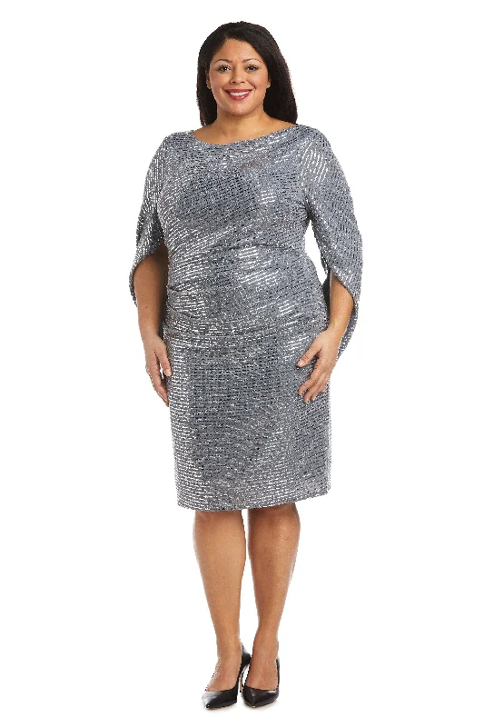 R&M Richards 5861W Short Plus Size Metallic Dress