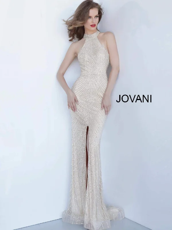 Jovani 2482 Long Halter Prom Beaded Dress