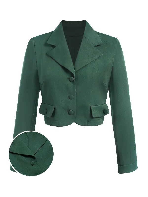 [Pre-Sale] Dark Green 1940s Lapel Button Cropped Blazer