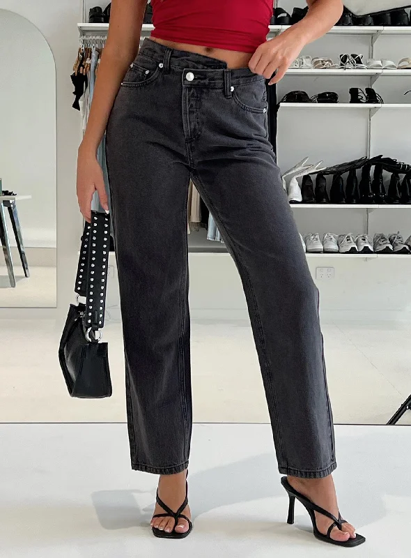 Holly Asymmetric Straight Leg Jean Black Denim Petite