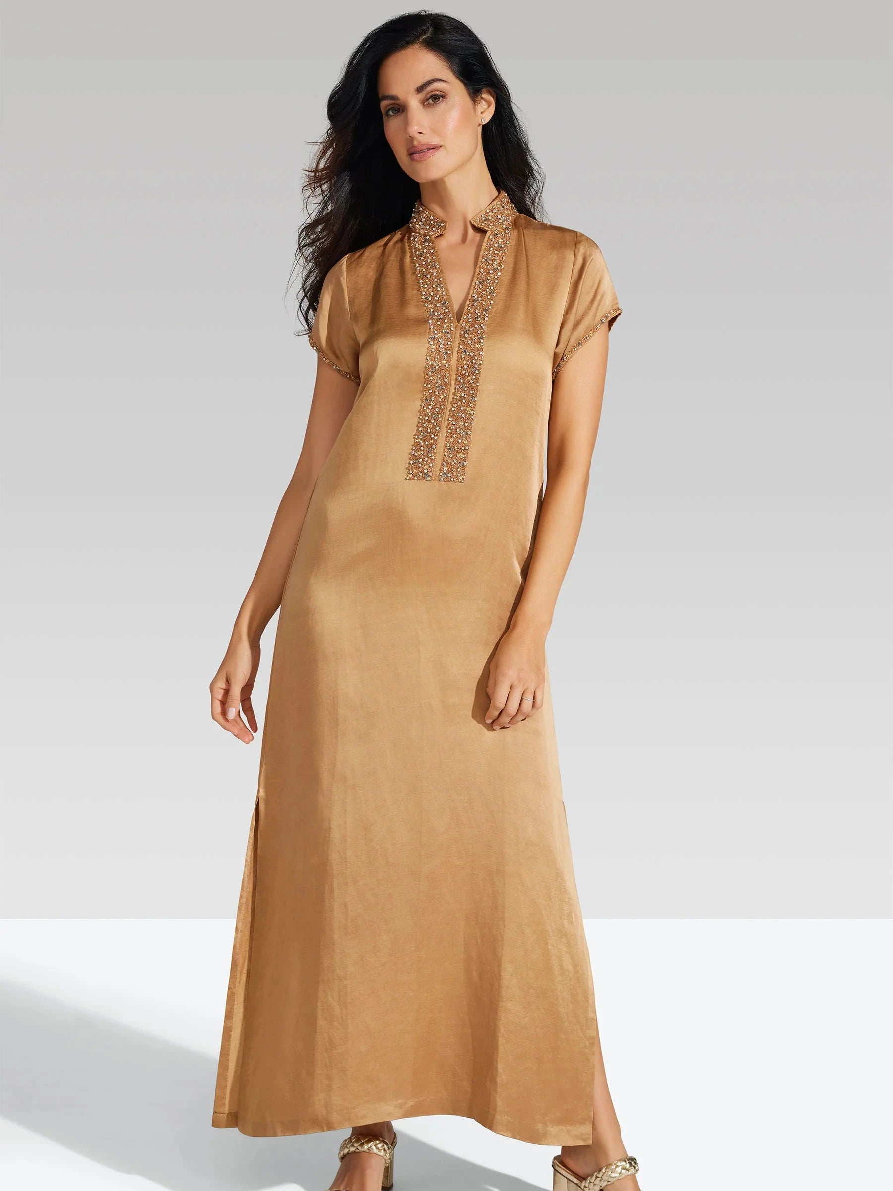 Meg Cap Sleeve Kaftan in Almond