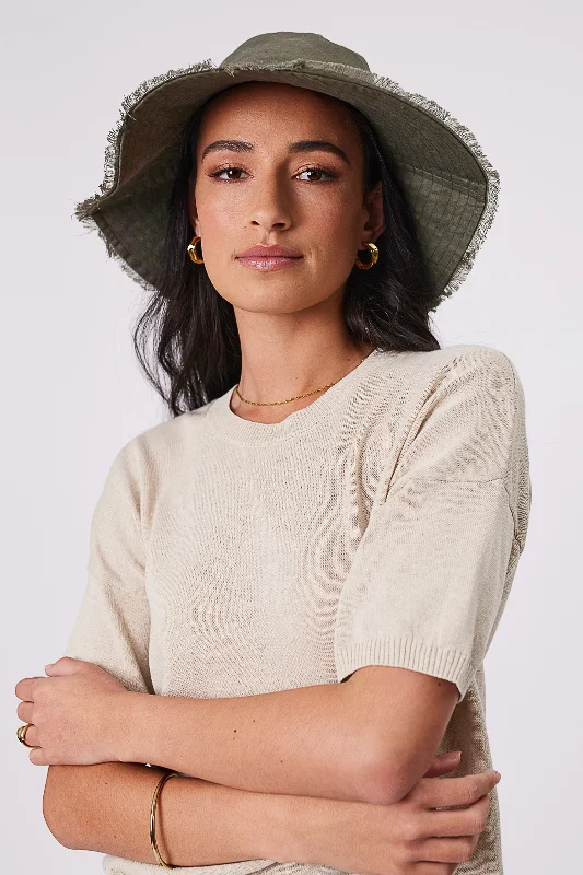 Marlow Linen Bucket Hat - Olive