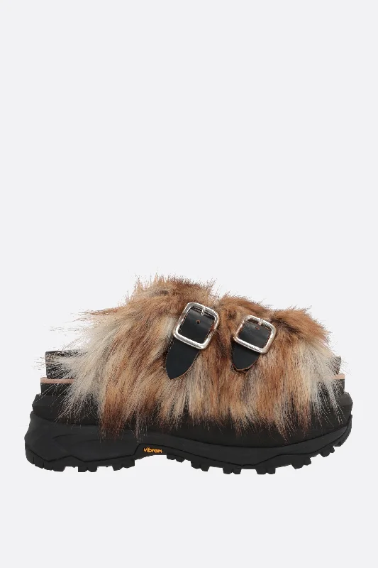 faux fur flatform sandals