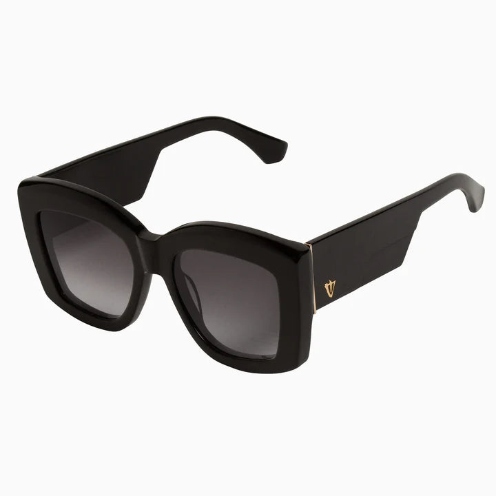 Valley Eyewear Coltrane - Gloss Black with Gold Metal Trim / Black Gradient Lens