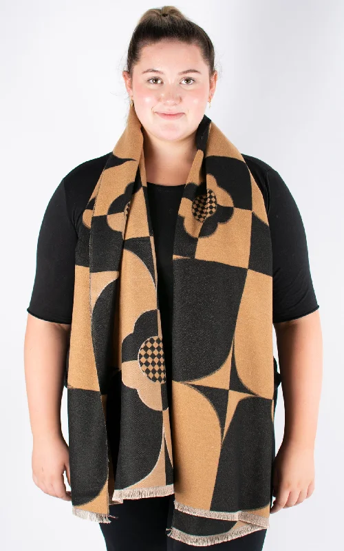 Autumn Winter Scarf | Contrast Shapes | Black & Camel