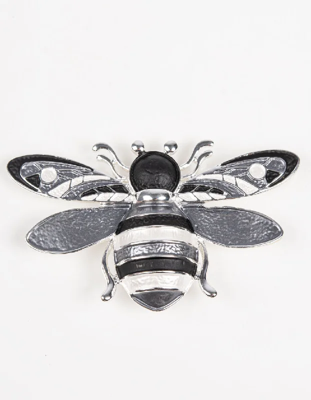 Brooch | Bee | Grey, Black & Silver