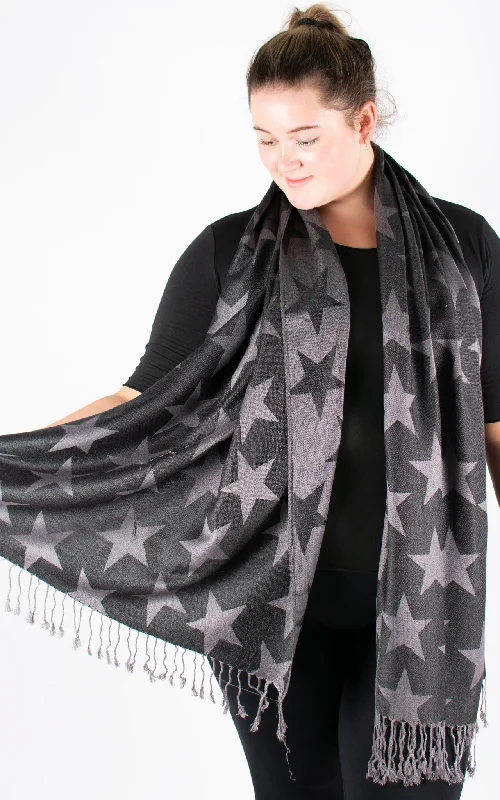 Large Star Print Patterned Pashmina | Black