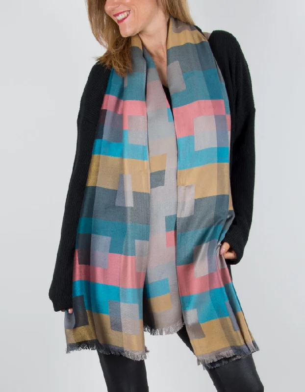 Patterned Pashmina Geometric Multicoloured Gold