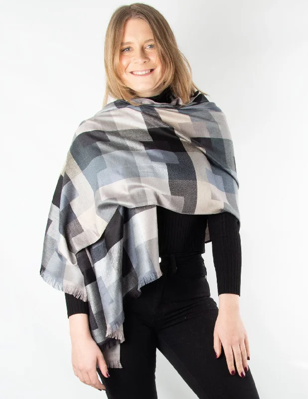 Patterned Pashmina Geometric Multicoloured Grey And Black