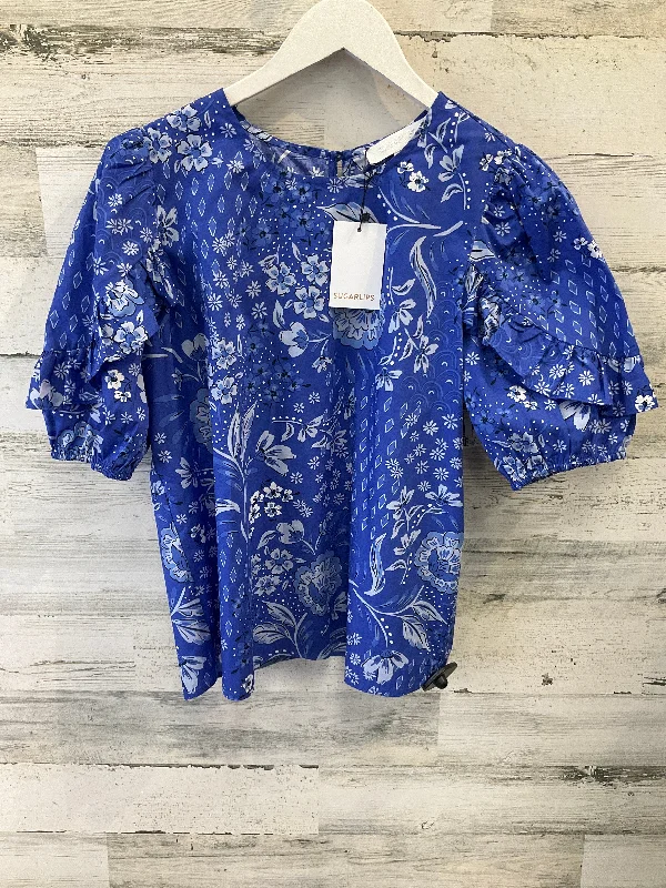 Blue Top Short Sleeve Sugar Lips, Size S