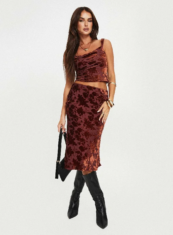 Devore Midi Skirt Burgundy