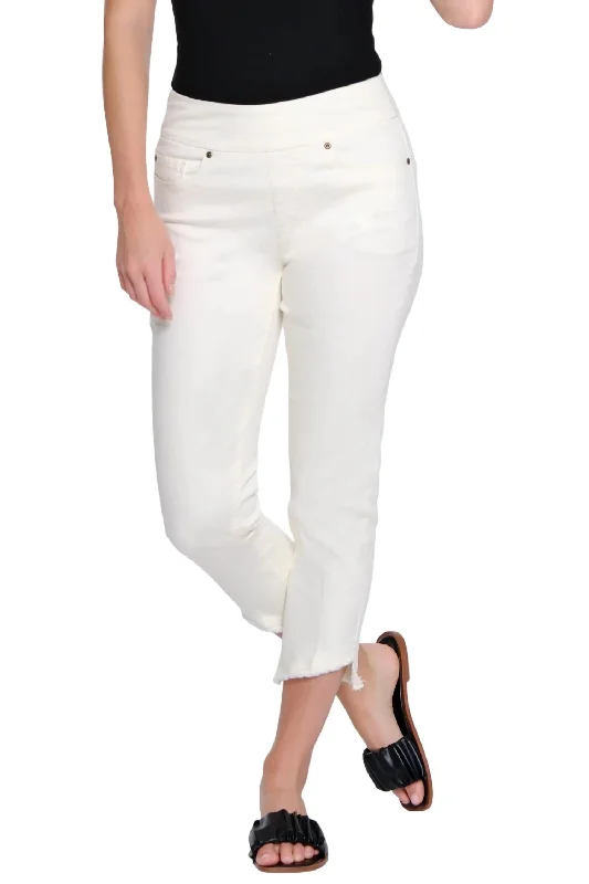 5 Pocket Angled Fringe Hem Jeans In Ivory