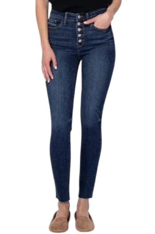 Classic Buttonfly Cutoff Skinny Jeans In Dark Wash