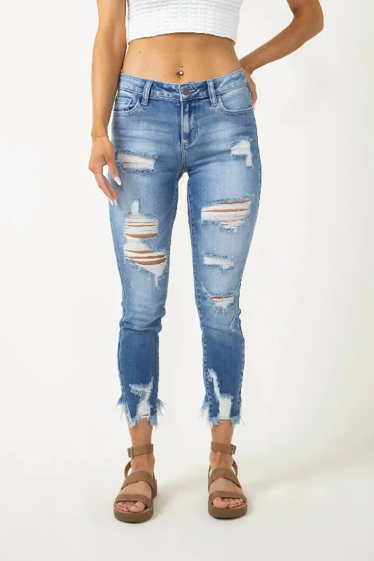 Cropped Skinny Jeans In Washed Blue