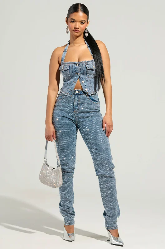 JOLIE RHINESTONE EMBELLISHED TAPERED JEAN