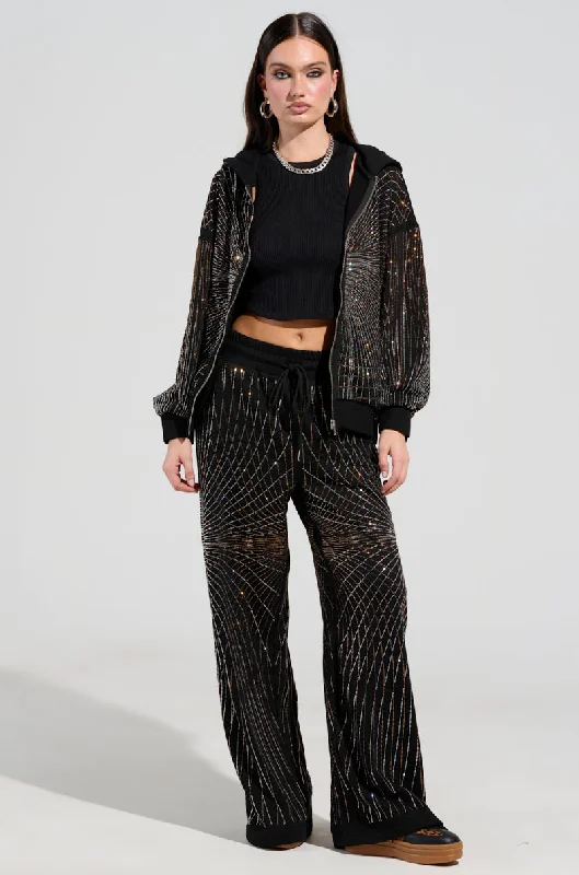 LIGHTS, CAMERA, ACTION! EMBELLISHED WIDE LEG SWEAT PANT