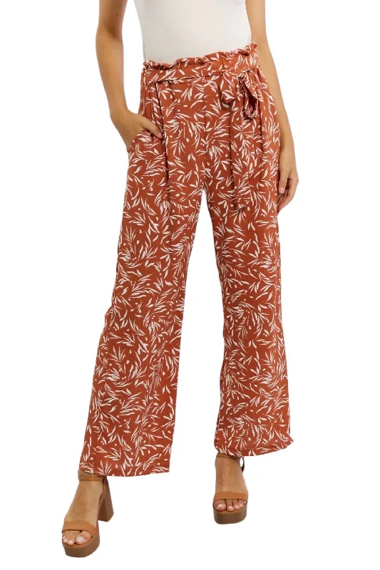 Right Angle Full Size Geometric Printed Pants In Orange-Red