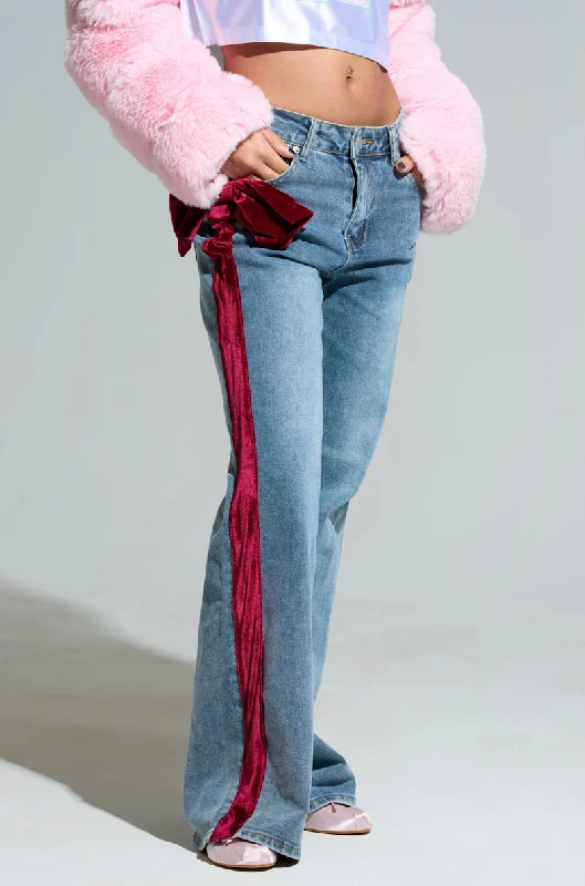 UNWRAP ME VELVET BOW DENIM PANT