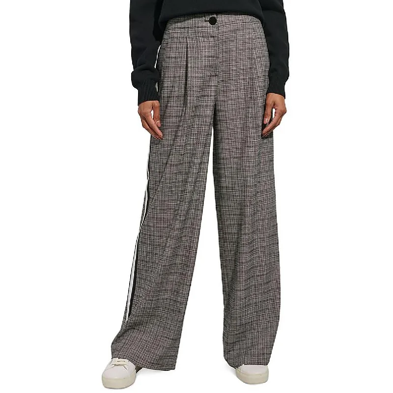 Womens Side Stripes Front Slant Pockets Wide Leg Pants