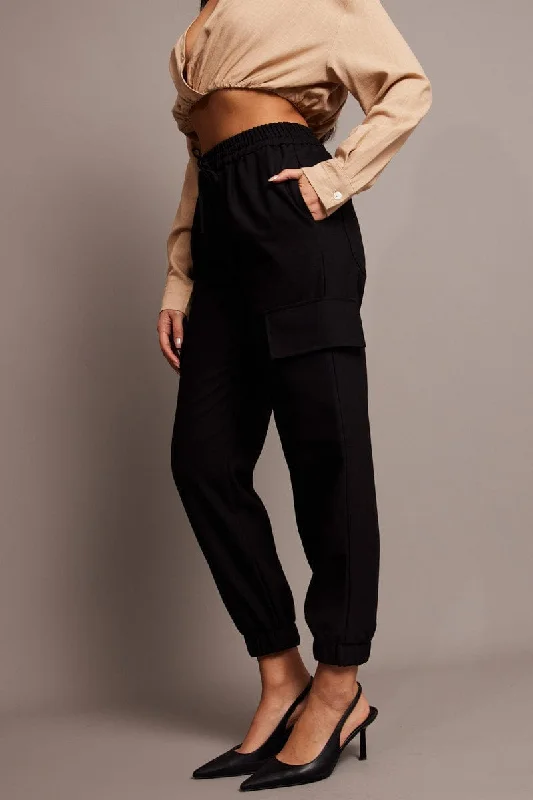 Black Slim Pants Elasticated Hem