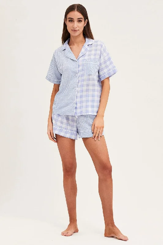 Check Short Sleeve Top And Pant Pj Set