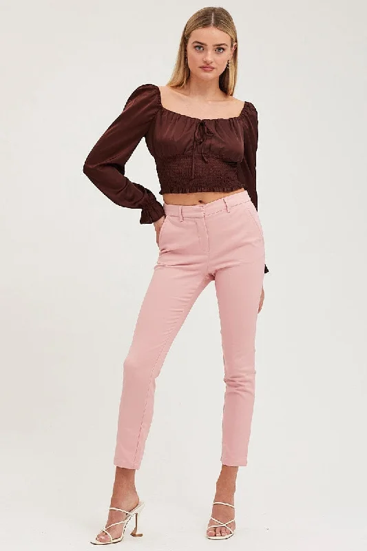 Pink Slim Pants High Rise Workwear