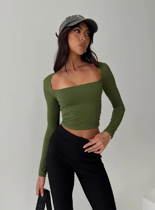 Back In Time Long Sleeve Top Olive