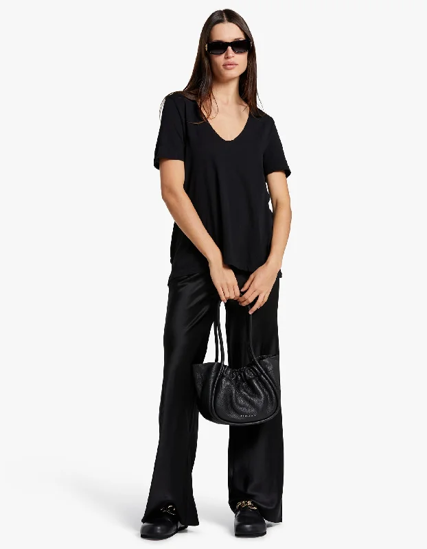 Womens Minimal V Neck T Shirt - Black