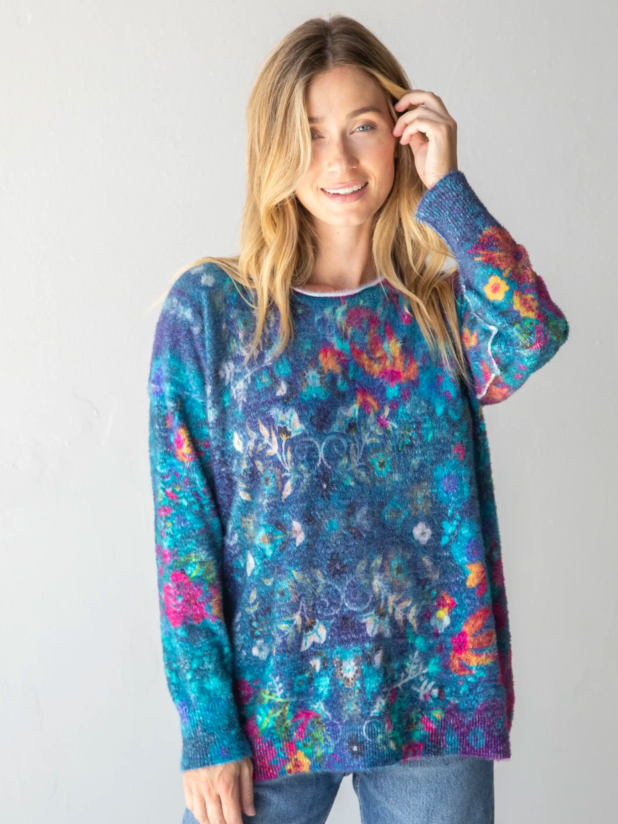 Cashmere-like Pullover Sweater - Indigo Borders