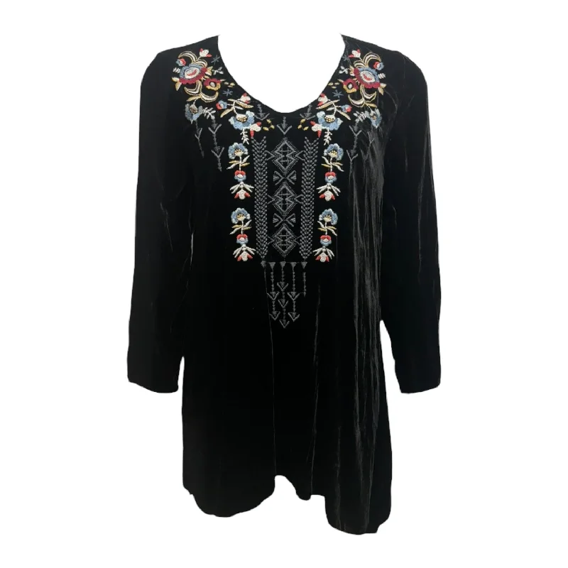 Embroidered Tunic Long Sleeve By Johnny Was In Black, Size: L